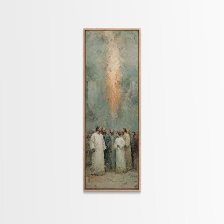 Spirit Of Gathering, Framed Canvas Print, Tall Narrow Wall Art, Christian Art Painting, Christian Christmas Art, Subtle Christian Paintings
