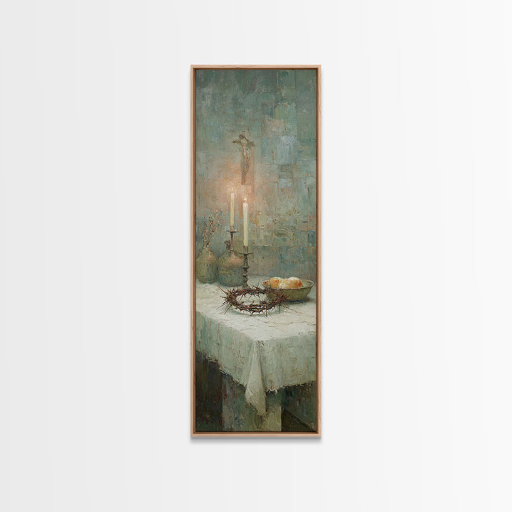 Table Of Redemption – Framed Canvas Print – Vintage Christian Art – Christian Art Work – Tall Narrow Wall Art – Christmas Art – Christian D