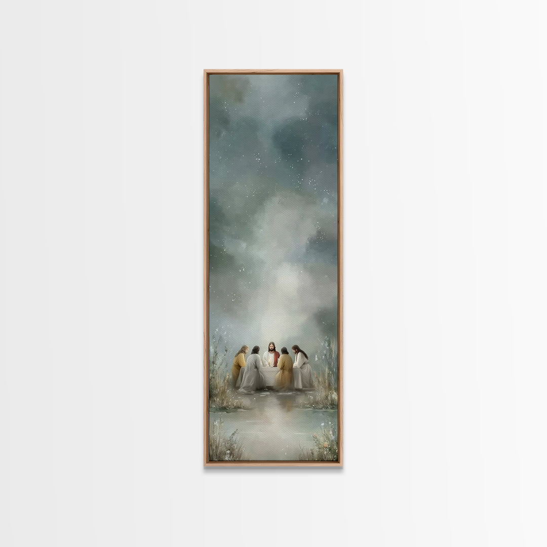 Night Of Fellowship – Framed Canvas Print – Tall Narrow Wall Art – Christian Wall Art – Jesus Painting – Christian Art Canvas – Christian D