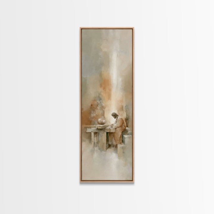 Humble Labor Light, Framed Canvas Print, Narrow Art, Christian Art Canvas, Jesus Painting, Christian Wall Art, Subtle Christian Art
