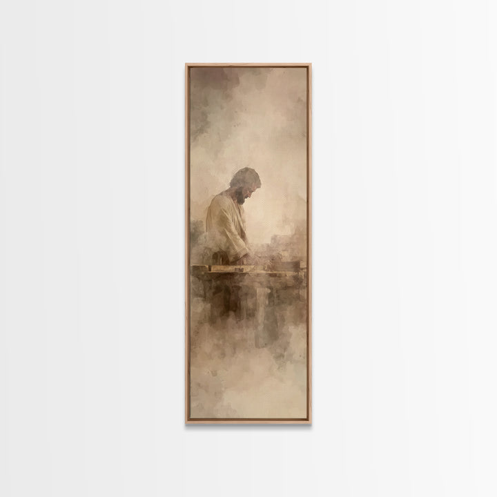 Quiet Carpenter Grace – Framed Canvas Print – Tall Skinny Art Print – Christian Art Canvas – Christian Painting – Christian Wall Art – Mini