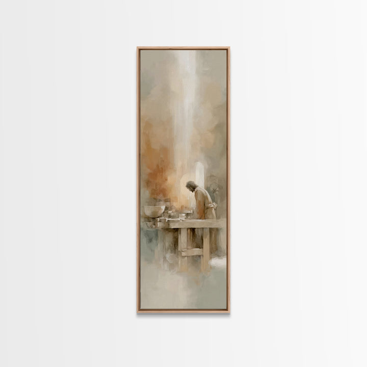 Light Over Labor | Framed Canvas Print | Tall Skinny Art Print | Christian Art Canvas | Christian Wall Art | Jesus Painting | Subtle Christ