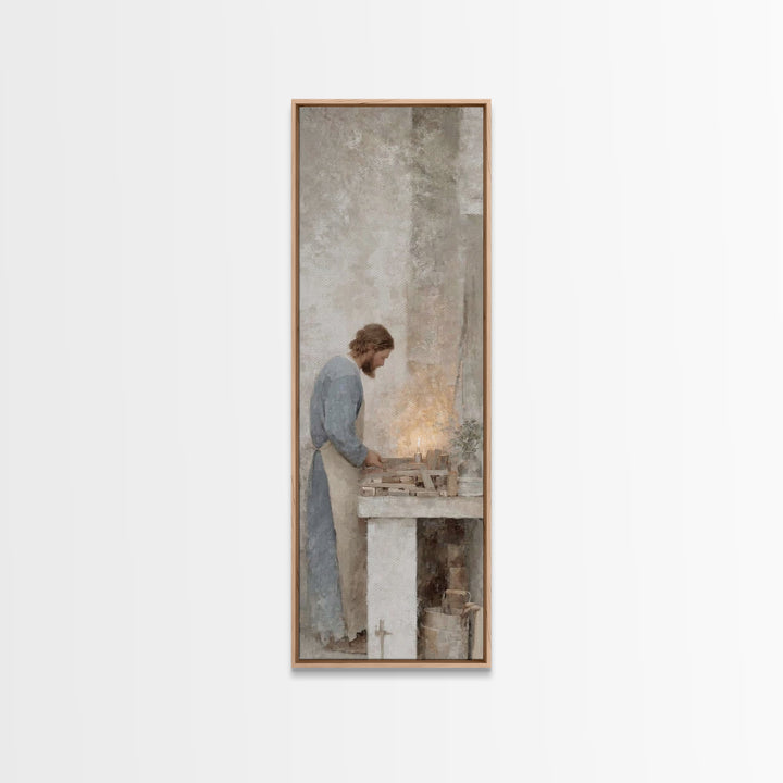Sacred Workshop Stillness – Framed Canvas Print – Skinny Art – Christian Art – Christian Art Canvas – Jesus Painting – Modern Christian Art