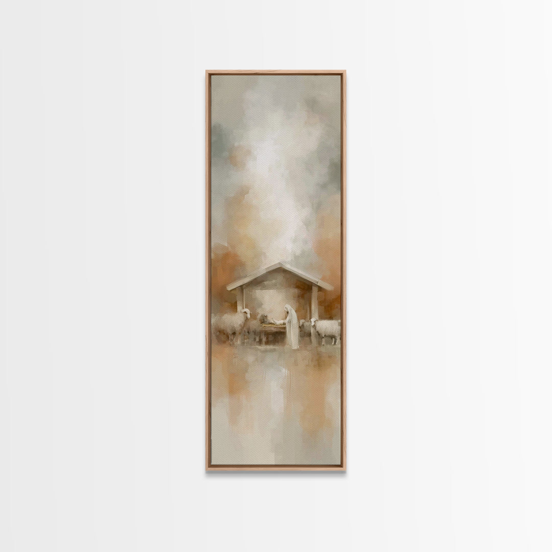 Humble Stable Night – Framed Canvas Print – Tall Skinny Art Print – Christian Art – Christmas Art – Christian Wall Art – Christian Art Canv