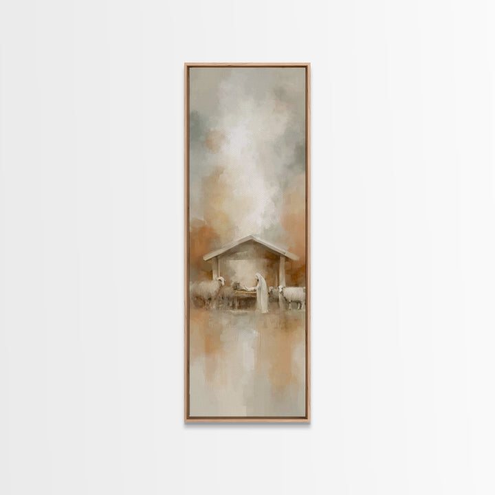 Humble Stable Night – Framed Canvas Print – Tall Skinny Art Print – Christian Art – Christmas Art – Christian Wall Art – Christian Art Canv