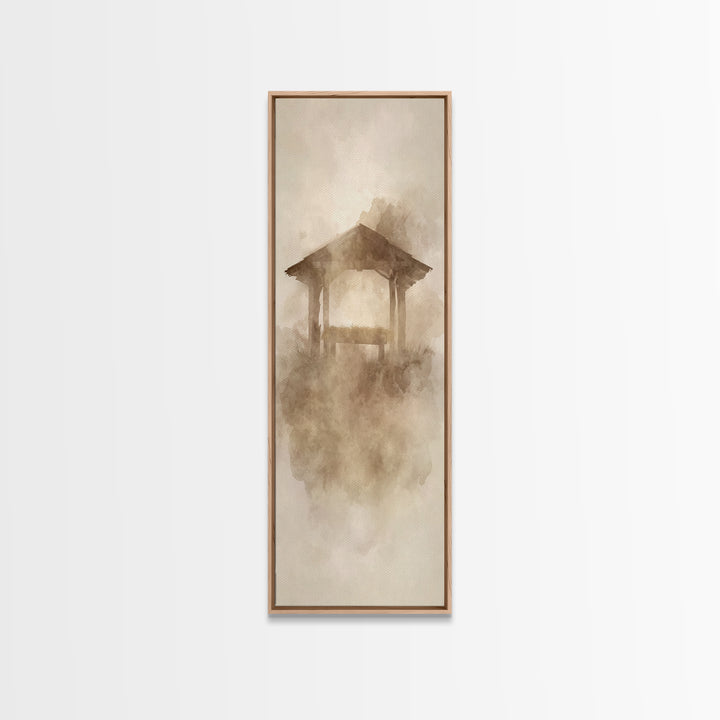 Sacred Manger Stillness – Framed Canvas Print – Tall Narrow Wall Art – Christian Art – Christian Wall Art – Christian Art Canvas – Christma