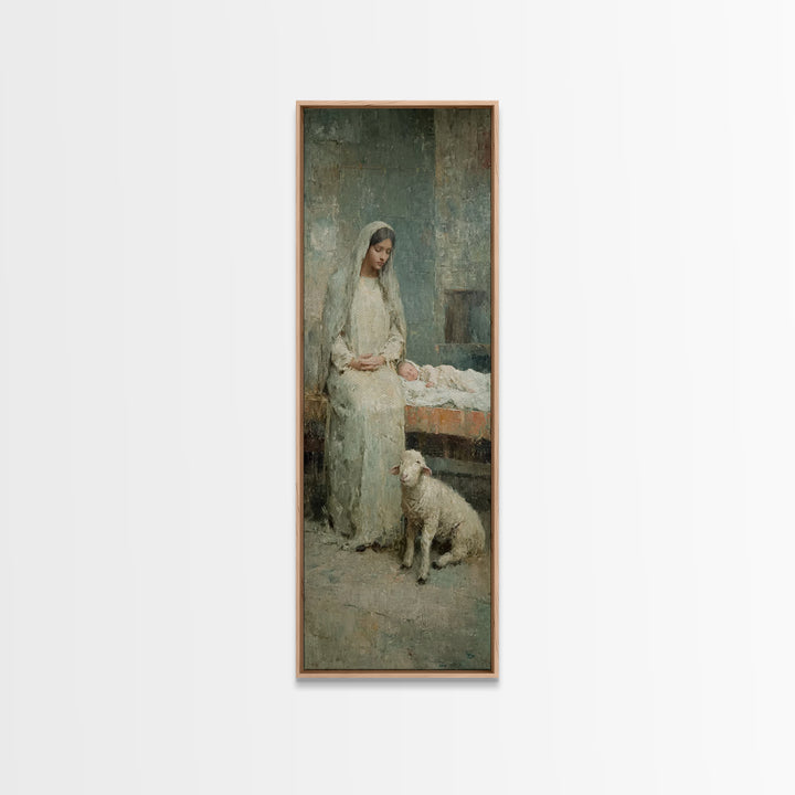 Mother’s Quiet Blessing – Framed Canvas Print – Narrow Art – Christian Wall Art – Christian Art Canvas – Jesus Art Print – Christmas Art –
