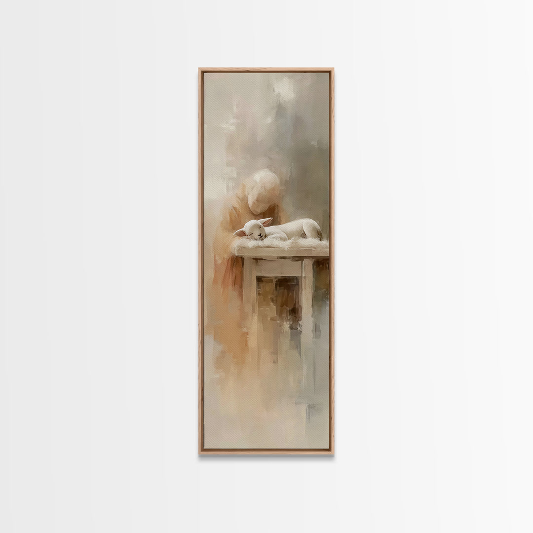 Lamb Of Mercy – Framed Canvas Print – Christian Wall Art – Christian Art Canvas – Jesus Painting – Tall Narrow Wall Art – Christmas Art