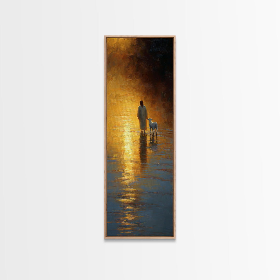Shepherd’s Dawn Path – Framed Canvas Print – Christian Art Print – Jesus Painting – Christian Wall Art – Tall Narrow Wall Art