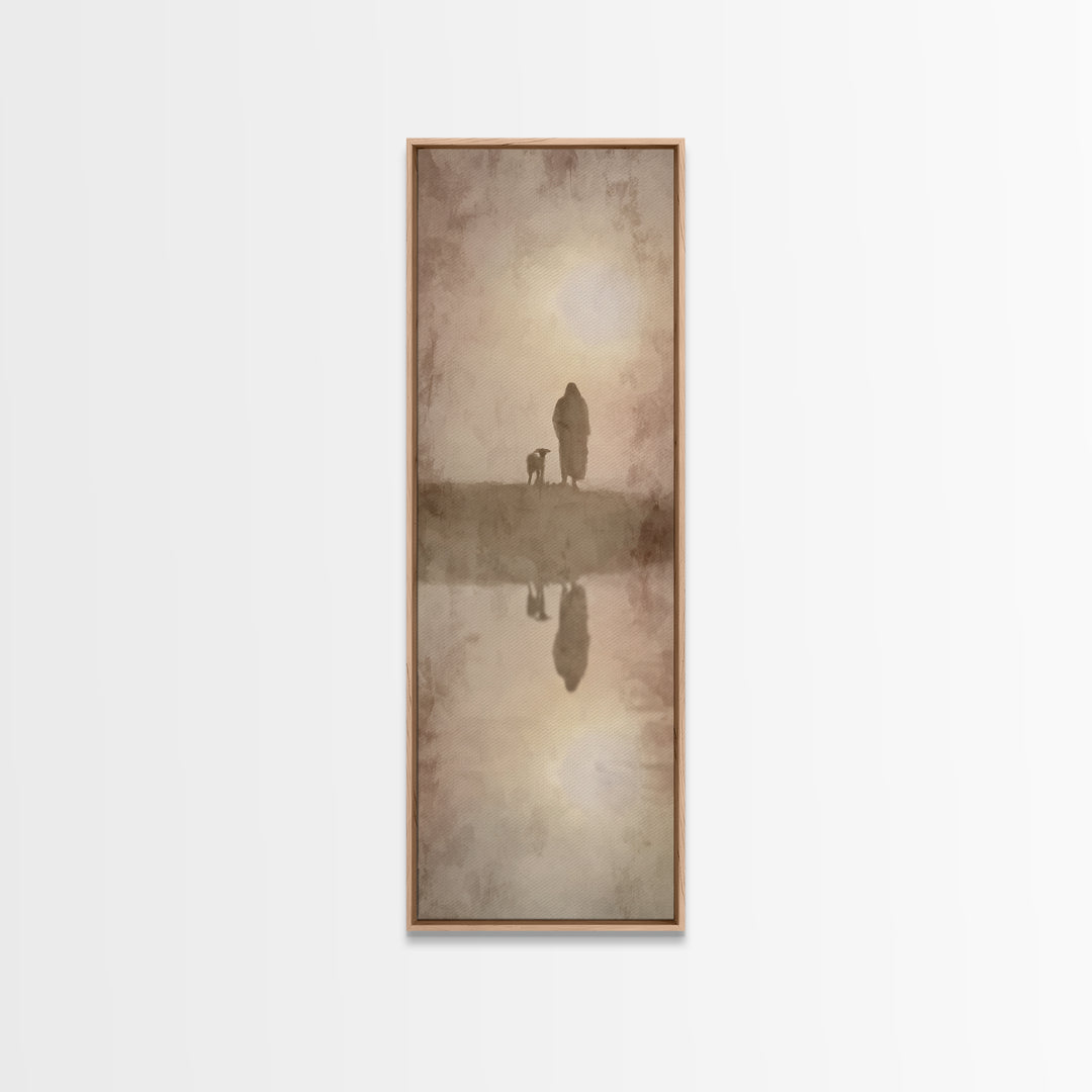 Silent Shepherd Walk – Framed Canvas Print – Christian Art Canvas – Christian Wall Art – Jesus Painting – Tall Skinny Art Print – Christian