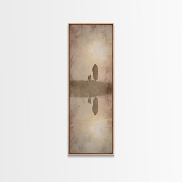 Silent Shepherd Walk – Framed Canvas Print – Christian Art Canvas – Christian Wall Art – Jesus Painting – Tall Skinny Art Print – Christian