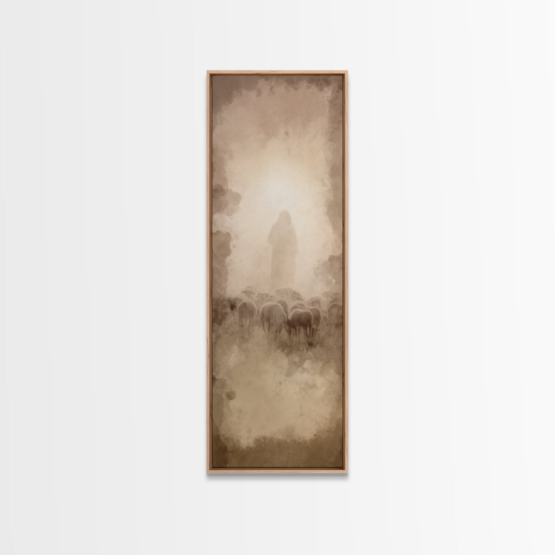 Shepherds In Light - Framed Canvas Print - Christian Wall Art - Narrow Art - Jesus Painting - Christmas Art - Christian Art Canvas