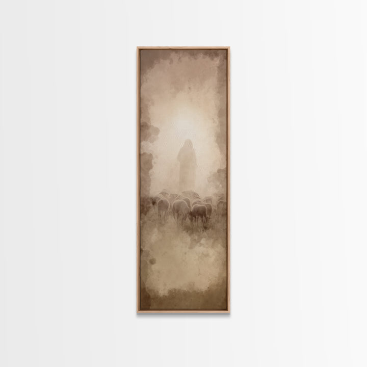 Shepherds In Light - Framed Canvas Print - Christian Wall Art - Narrow Art - Jesus Painting - Christmas Art - Christian Art Canvas