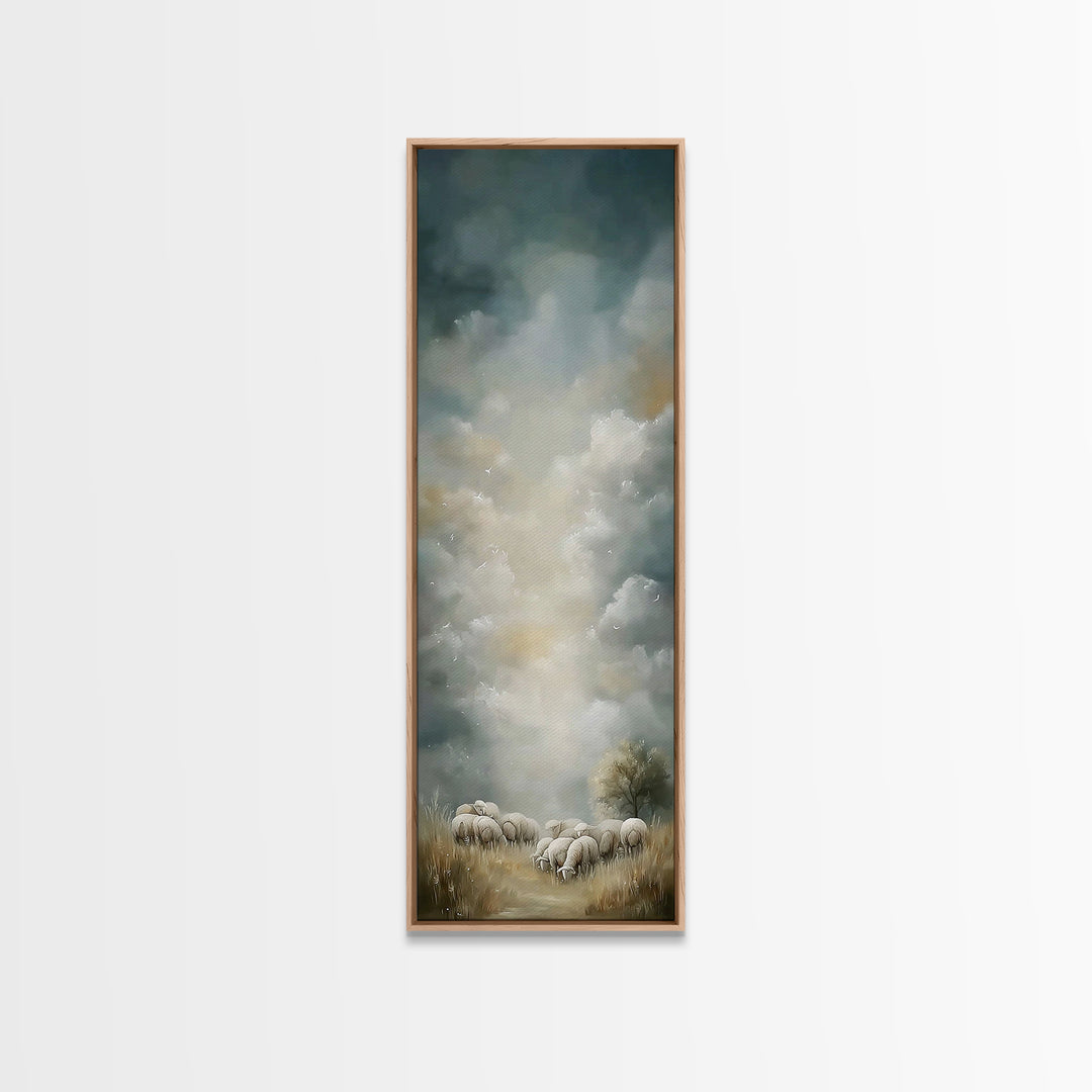 Pastoral Dawn Grace,Framed Canvas Print,Christian Art Canvas,Tall Skinny Art Print,Christian Christmas Art,Jesus Wall Art,Christian Decor