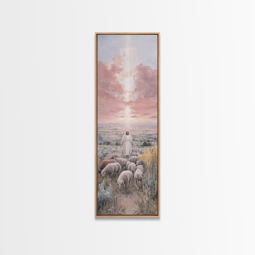 Guiding Shepherd Path | Framed Canvas Print | Christian Wall Art | Skinny Art | Christian Painting | Christmas Wall Art | Jesus Art Canvas