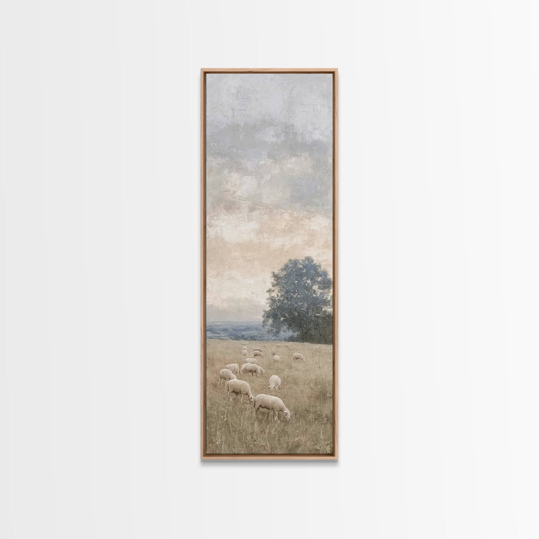 Heavenly Pasture Peace - Framed Canvas Print - Christian Christmas Art - Tall Narrow Wall Art - Jesus Painting - Christian Gift Ideas