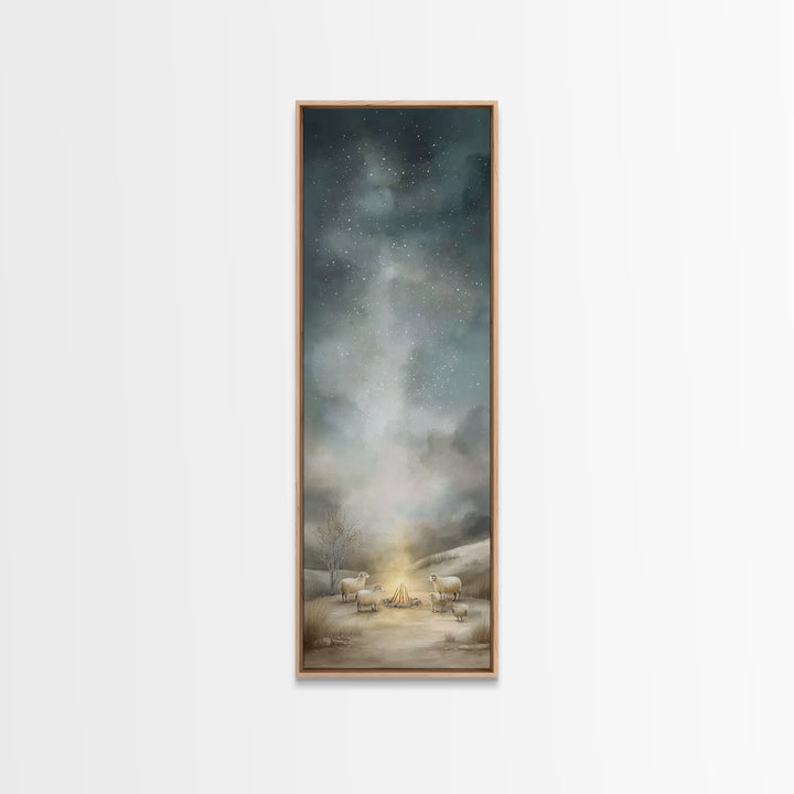Gentle Pasture Sky | Framed Canvas Print | Christian Wall Art | Tall Skinny Art Print | Jesus Canvas Art | Christmas Decor | Christian Gift