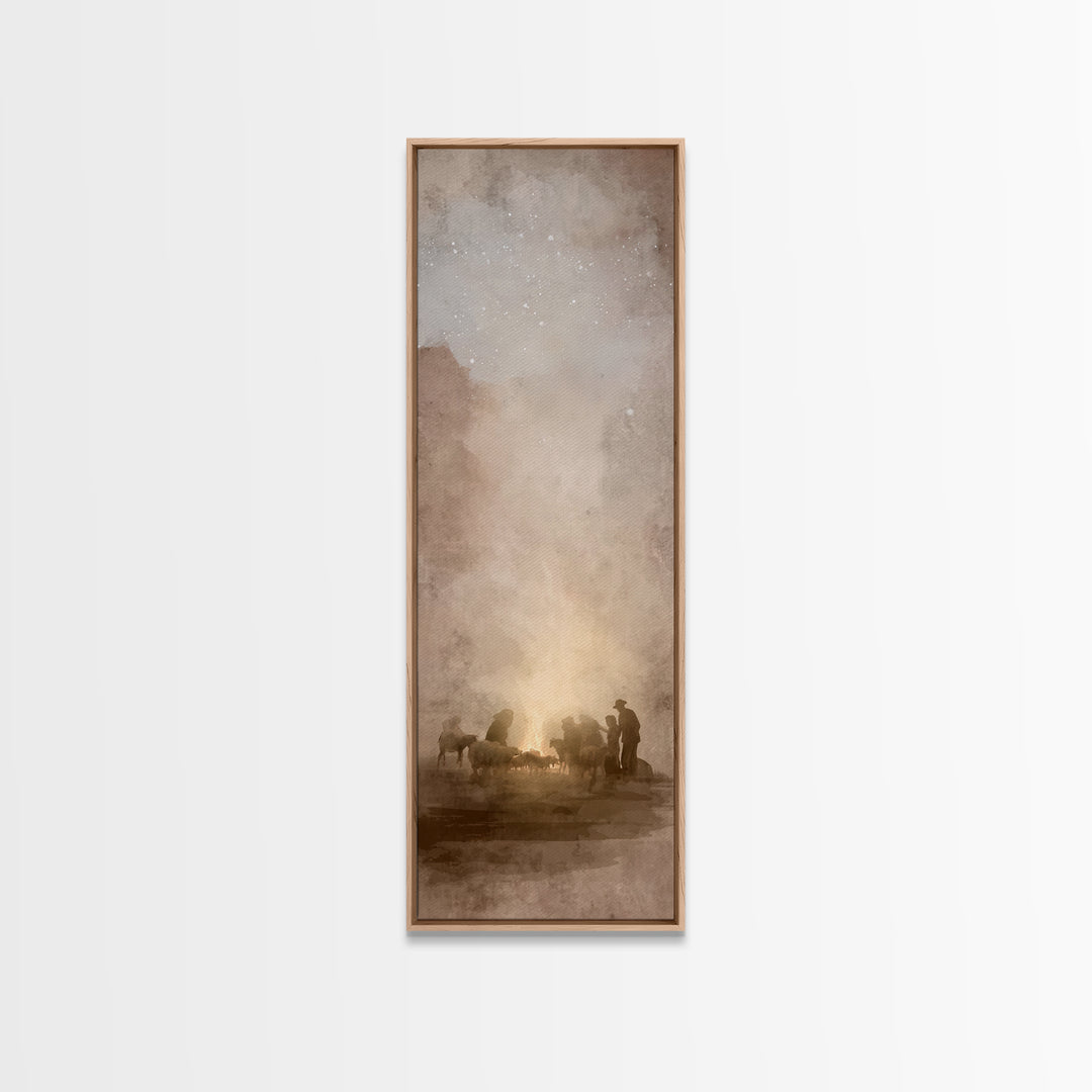 Desert Watch Glow - Framed Canvas Print - Christian Art Canvas - Tall Skinny Art Print - Christmas Art - Jesus Painting - Christian Decor
