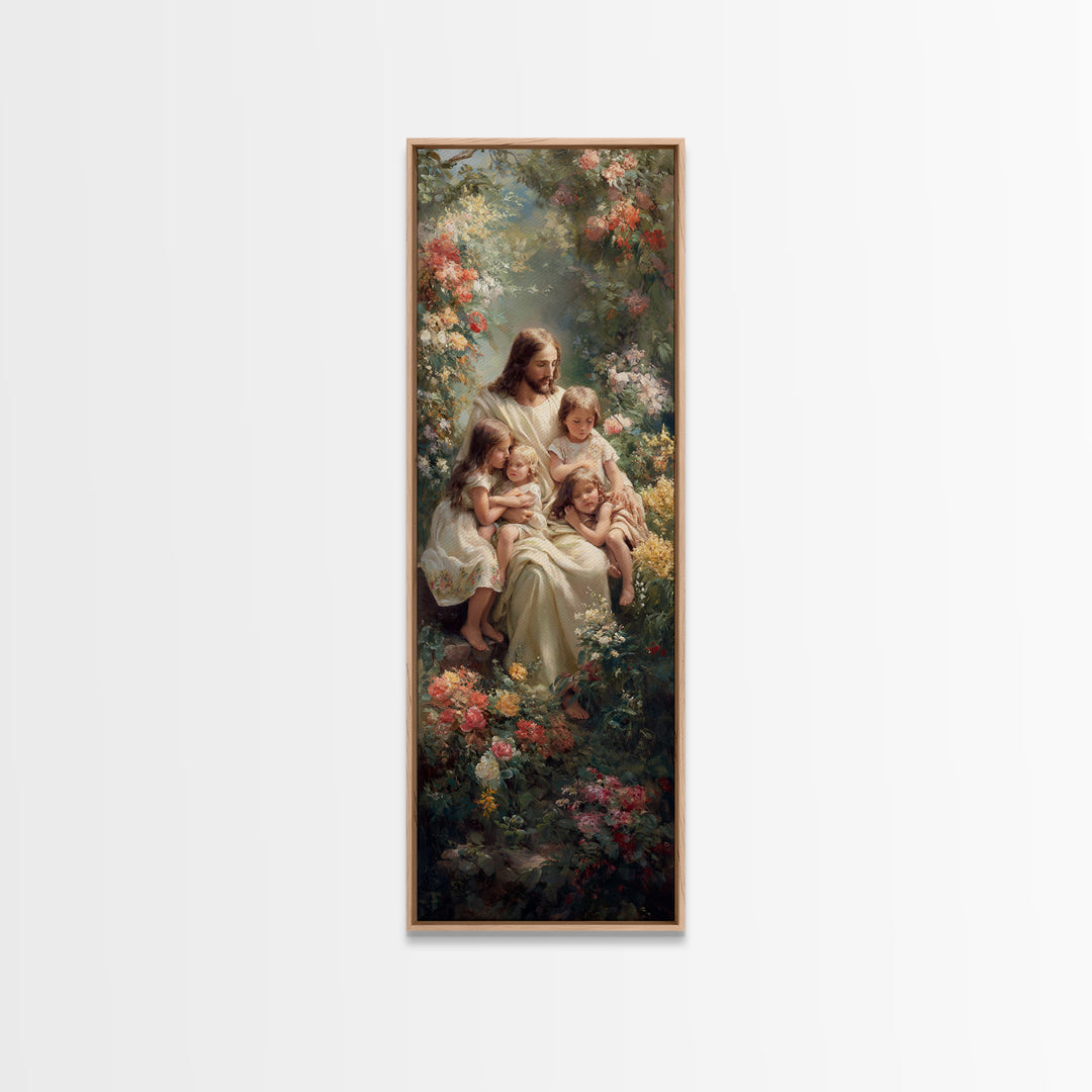 Gentle Shepherd Light | Framed Canvas Print | Christian Painting | Christian Art Canvas | Christian Wall Art | Narrow Art