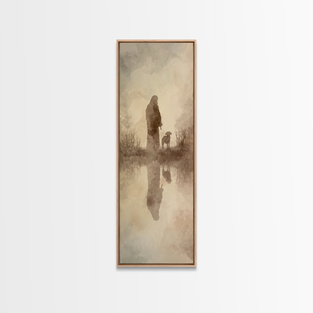 Guiding Shepherd Light – Framed Canvas Print – Christian Wall Art – Jesus Painting – Christian Art Canvas – Narrow Art – Christian Decor