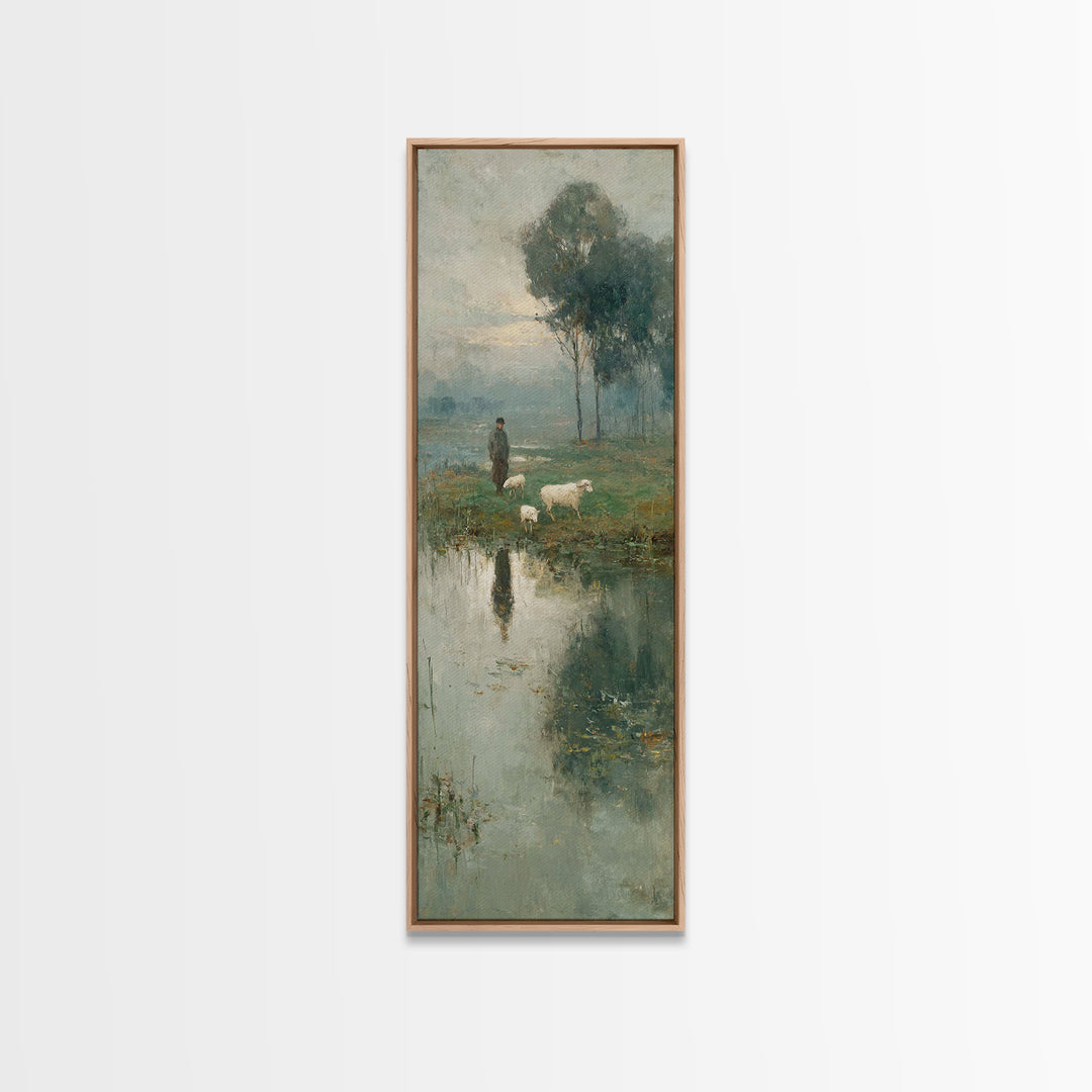 Pasture Morning Peace – Framed Canvas Print – Christian Art Canvas – Christian Painting – Tall Skinny Art Print – Christian Wall Art – Jesu