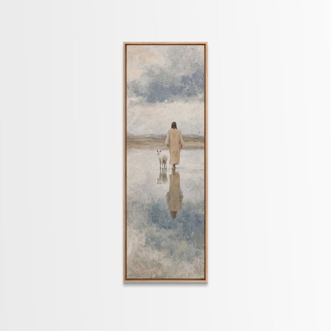 Shepherd’s Still Path – Framed Canvas Print – Christian Art Print – Jesus Painting – Christian Wall Art – Skinny Art – Modern Christian Art