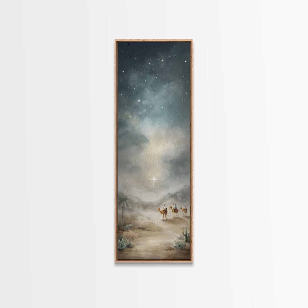 Bethlehem Night Star – Framed Canvas Print – Christmas Art – Christian Christmas Art – Christian Wall Art – Skinny Art – Framed Christmas A