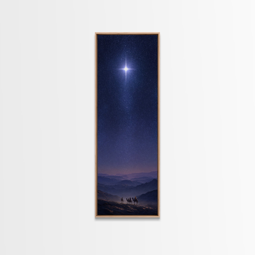Holy Night Cross, Framed Canvas Print, Christian Art Canvas, Christian Wall Art, Christmas Art, Skinny Art, Christian Christmas Art