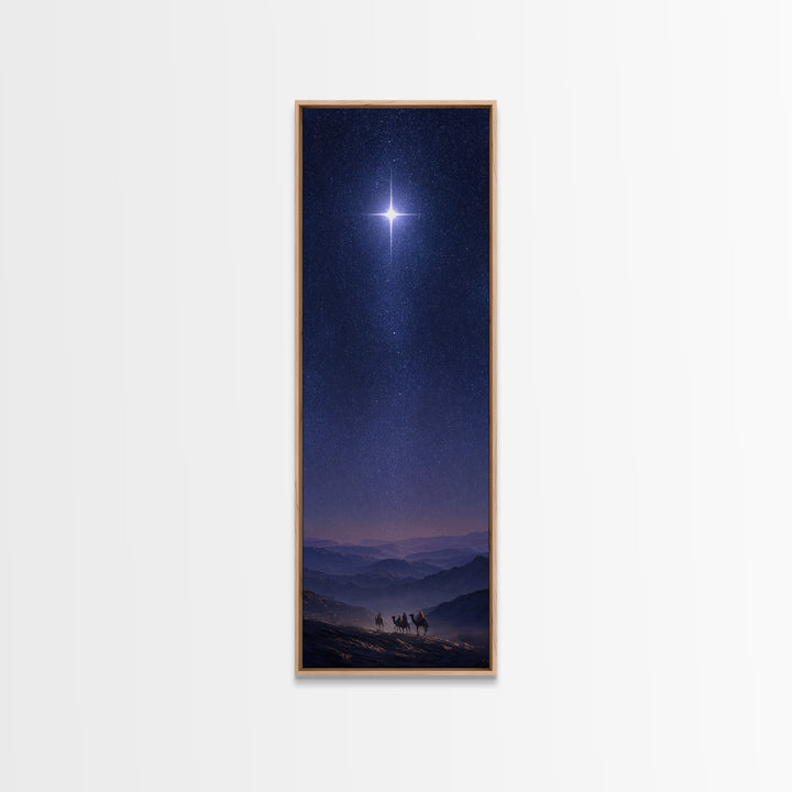 Holy Night Cross, Framed Canvas Print, Christian Art Canvas, Christian Wall Art, Christmas Art, Skinny Art, Christian Christmas Art