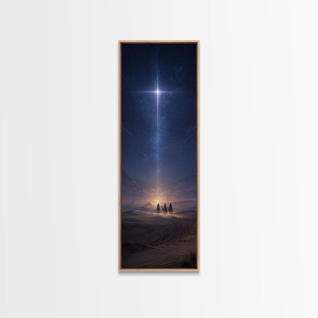 Cross Above The Sands, Framed Canvas Print, Christian Art Canvas, Christmas Art, Christian Wall Art, Skinny Art, Christian Christmas