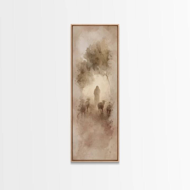 Shepherd’s Gentle Light – Framed Canvas Print – Christian Wall Art – Christian Art Canvas – Narrow Art – Jesus Painting – Christian Decor