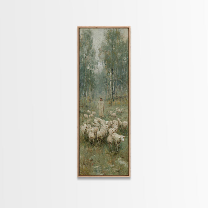 Pasture Serenity, Framed Canvas Print, Christian Art Canvas, Christian Wall Art, Tall Skinny Art Print, Jesus Painting, Christian Gift Idea