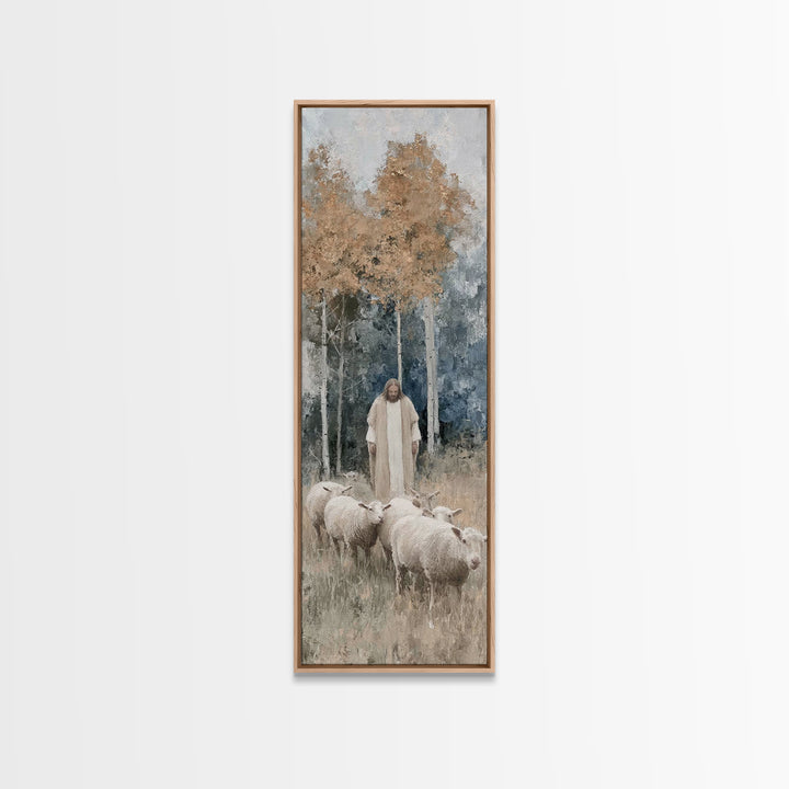 Autumn Shepherd Peace | Framed Canvas Print | Christian Art Canvas | Christian Wall Art | Narrow Art | Jesus Art Print | Christian Decor