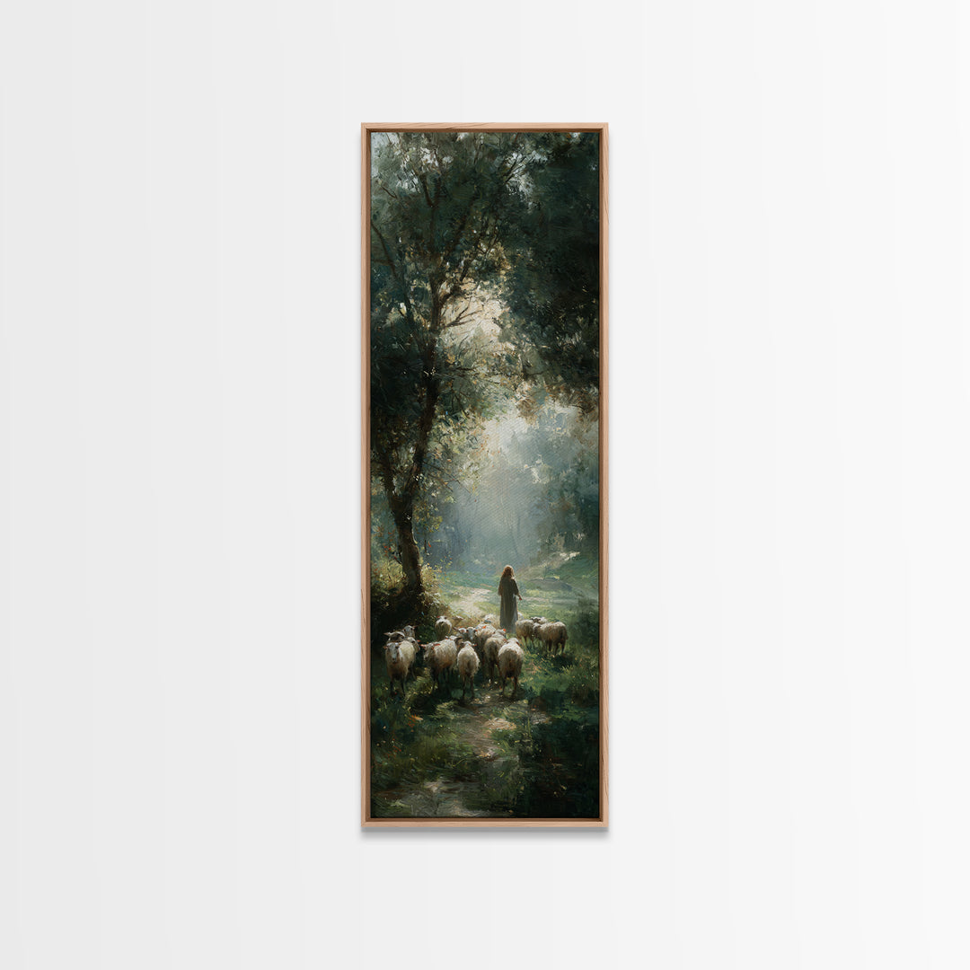 Garden Of The Shepherd – Framed Canvas Print – Christian Art Canvas – Christian Wall Art – Skinny Art – Jesus Painting – Christian Art