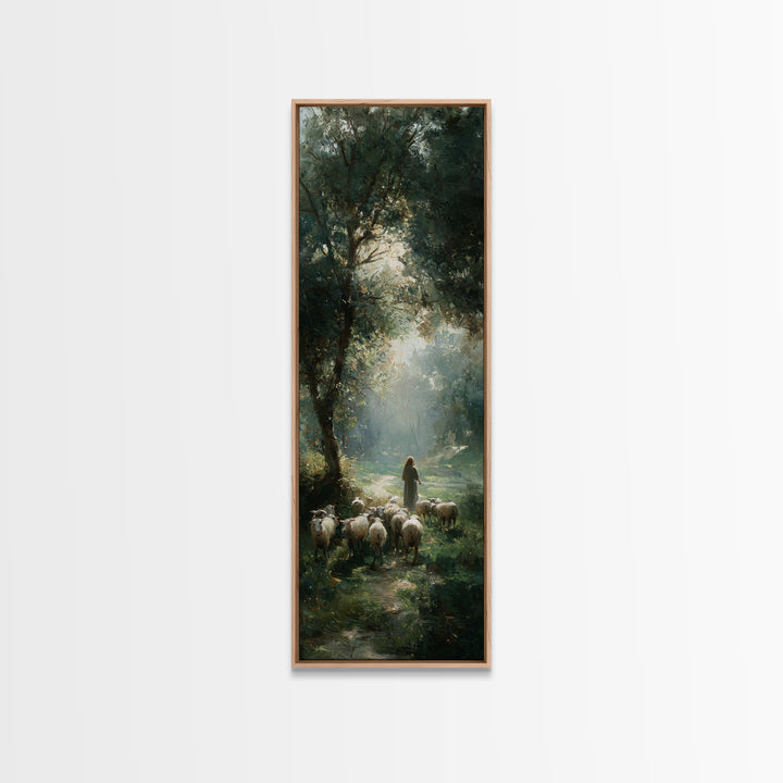Garden Of The Shepherd – Framed Canvas Print – Christian Art Canvas – Christian Wall Art – Skinny Art – Jesus Painting – Christian Art