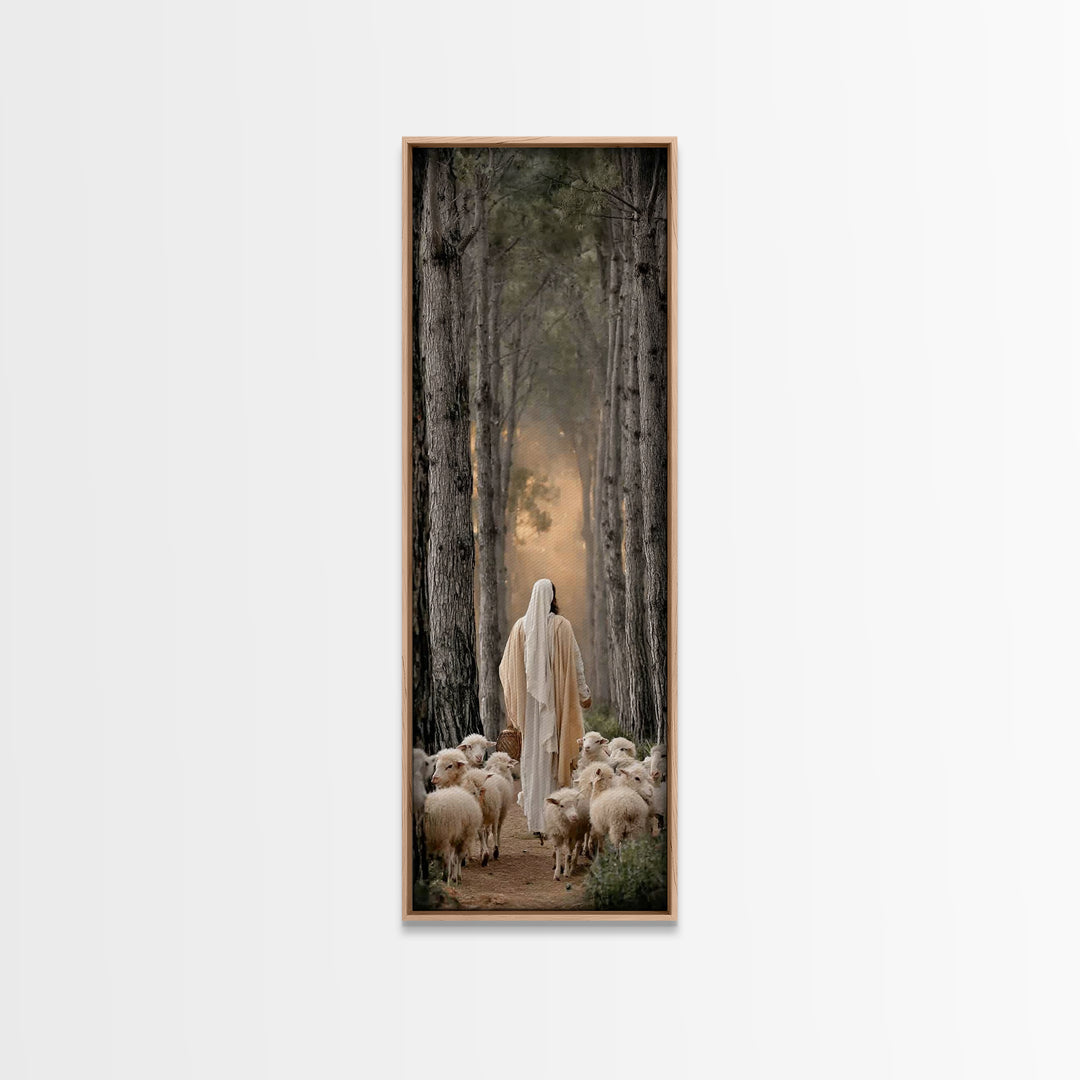 Woodland Guide, Framed Canvas Print, Christian Art Canvas, Christian Wall Art, Tall Narrow Wall Art, Jesus Painting, Christian Decor