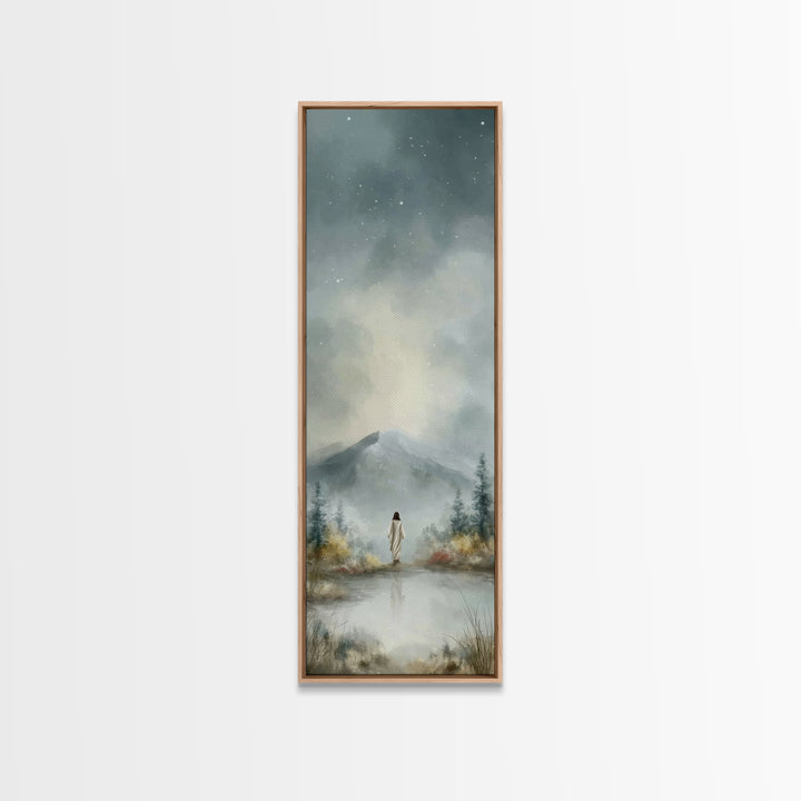 Heavenly Mountain Peace – Framed Canvas Print – Christian Art – Christmas Wall Art – Narrow Art – Jesus Painting