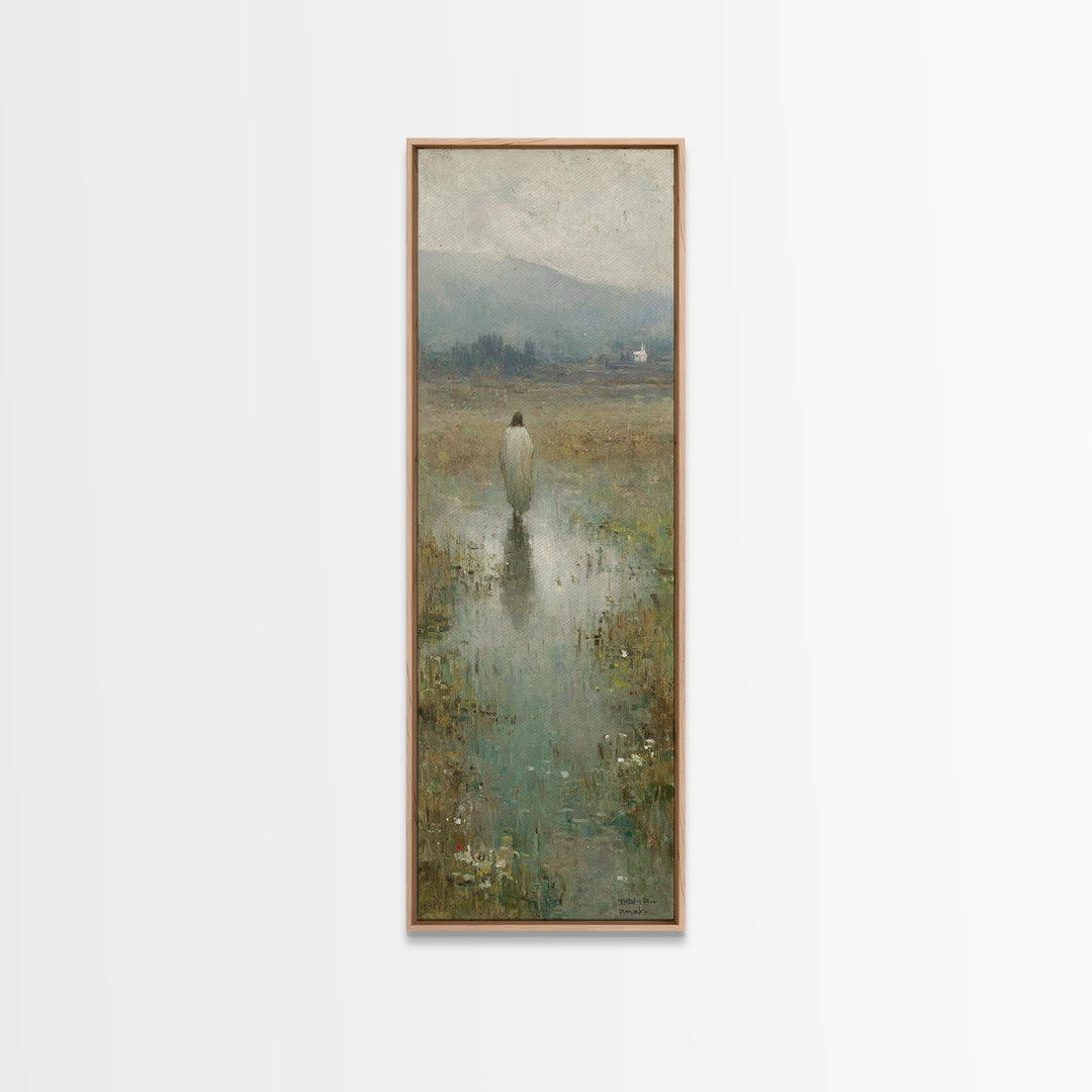 Pastoral Dawn Promise – Framed Canvas Print – Christian Art Canvas – Minimalist Christian Art – Skinny Art – Christian Christmas Art