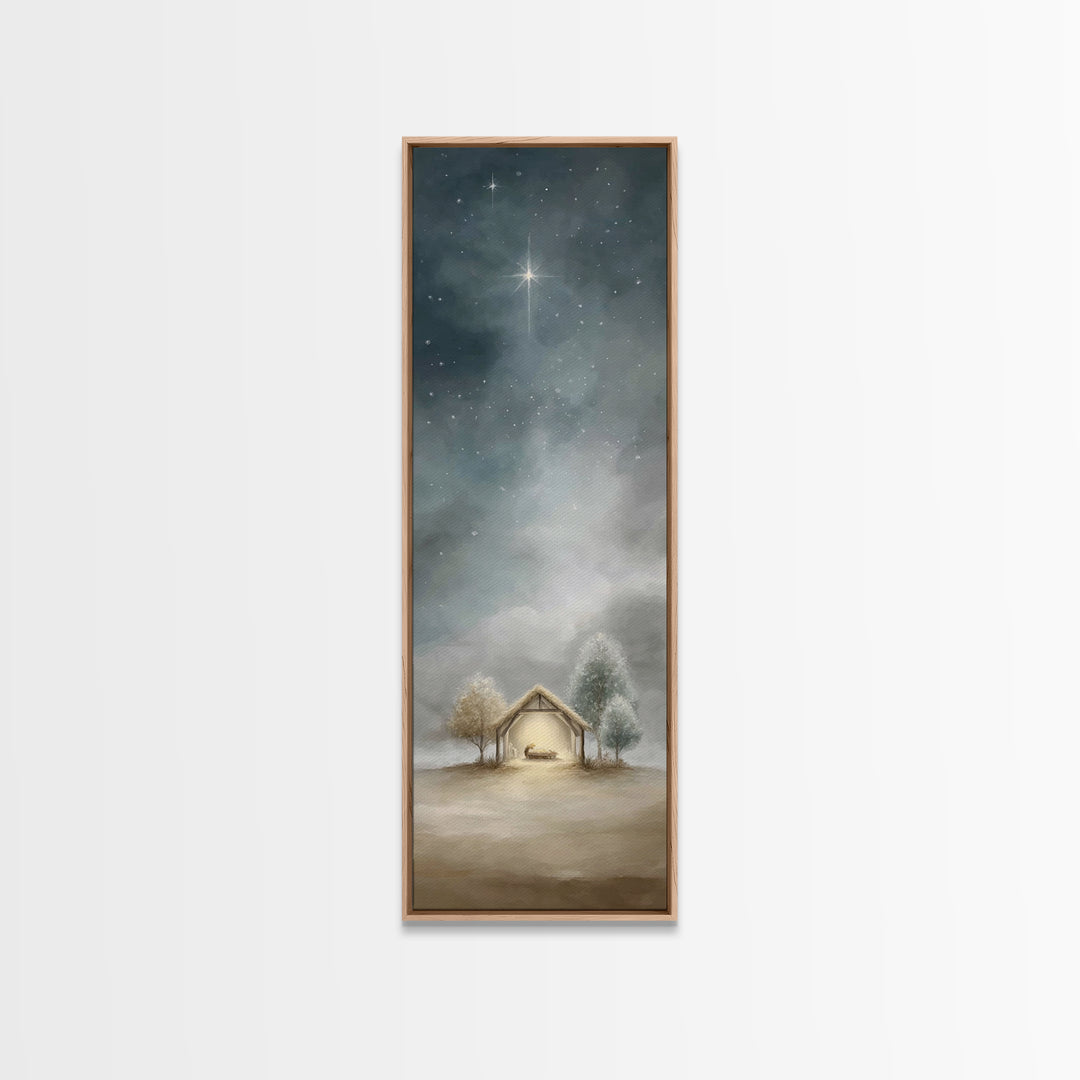 Holy Star Shelter – Framed Canvas Print – Christian Art – Christmas Wall Art – Skinny Art – Jesus Christmas Art – Christian Art Prints