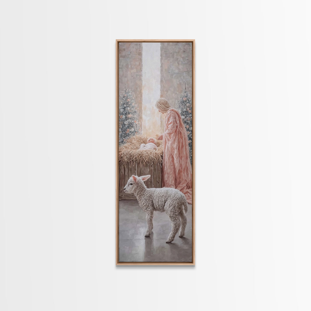 Mother’s Tender Dawn | Framed Canvas Print | Christian Art | Mary And Jesus Painting | Tall Narrow Wall Art | Christian Christmas Art | Chr