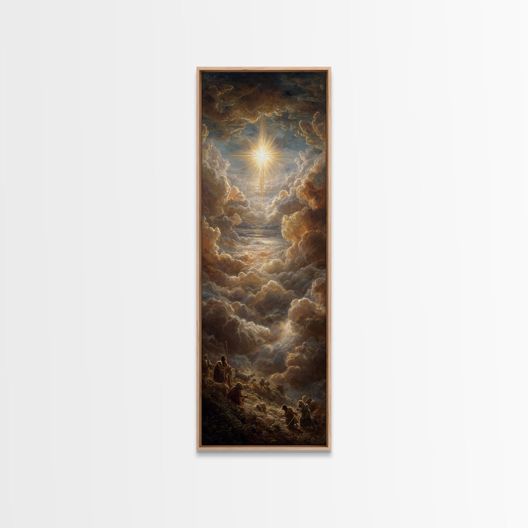 Heavenly Glory Rise – Framed Canvas Print – Narrow Art – Christian Art Canvas – Christian Christmas Art – Christian Wall Art – Jesus Painti