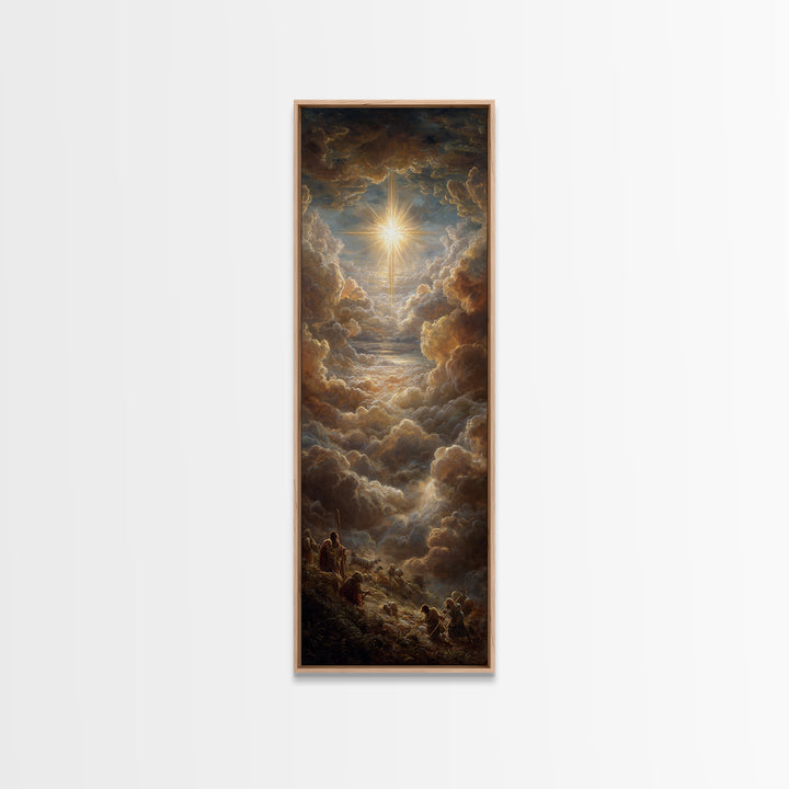 Heavenly Glory Rise – Framed Canvas Print – Narrow Art – Christian Art Canvas – Christian Christmas Art – Christian Wall Art – Jesus Painti