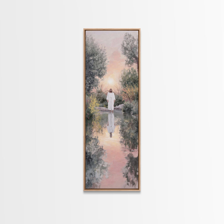 Dawn River Grace | Framed Canvas Print | Christian Art Canvas | Jesus Painting | Tall Skinny Art Print | Christian Wall Art | Modern Christ