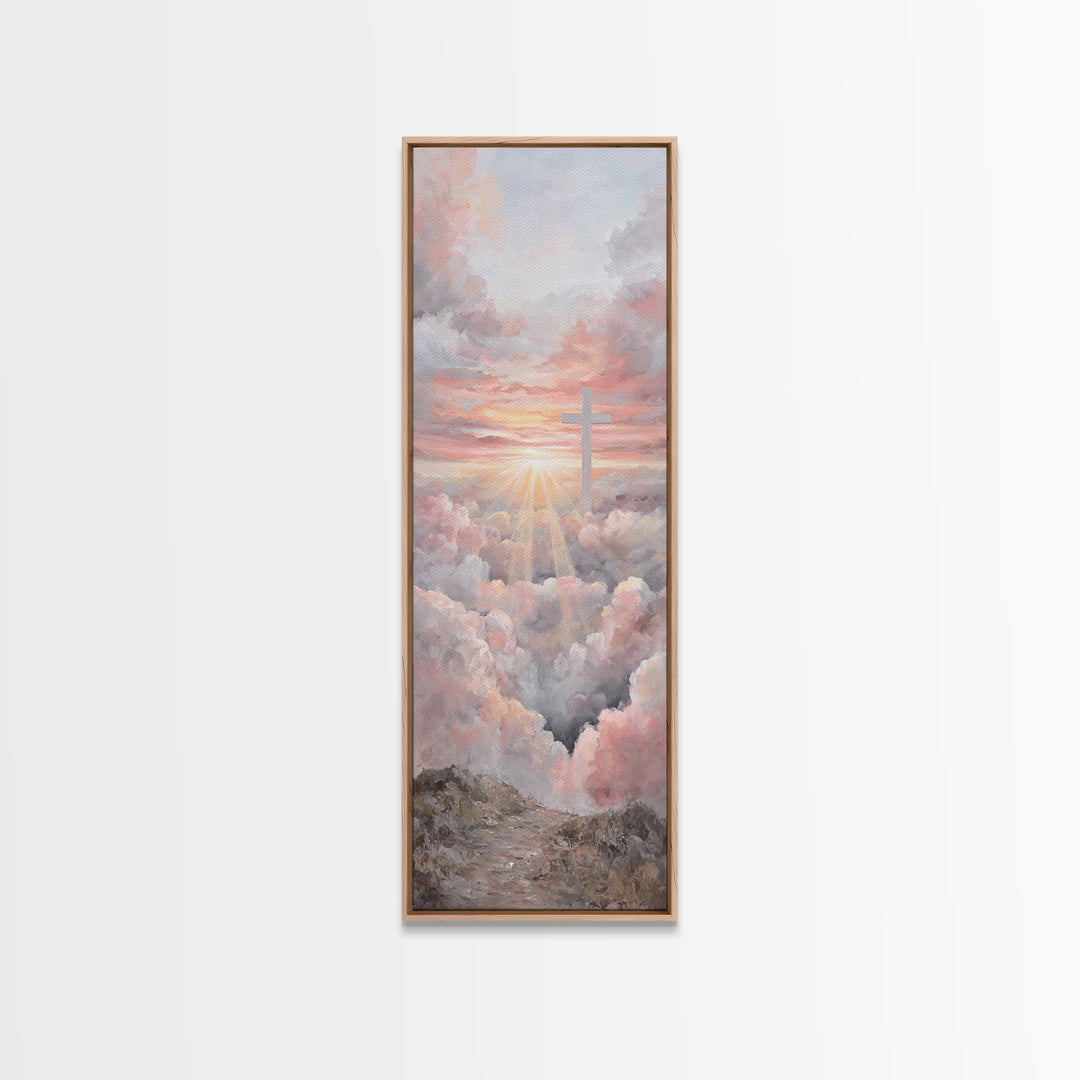 Cross Of Dawn | Framed Canvas Print | Christian Wall Art | Christian Art Canvas | Tall Skinny Art Print | Christian Christmas Art | Christi