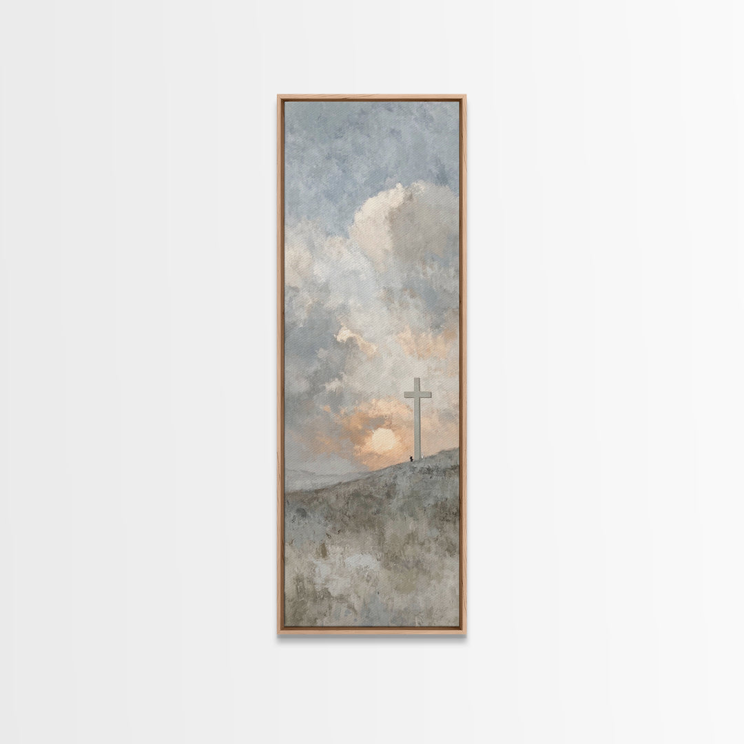 Sunrise At Calvary, Framed Canvas Print, Christian Wall Art, Christian Art Canvas, Tall Narrow Wall Art, Christian Gift, Modern Christian A