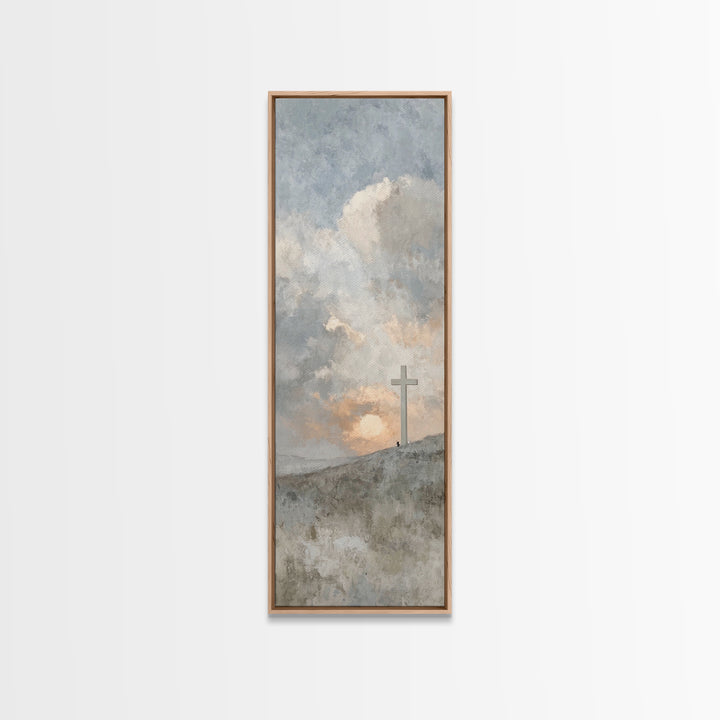 Sunrise At Calvary, Framed Canvas Print, Christian Wall Art, Christian Art Canvas, Tall Narrow Wall Art, Christian Gift, Modern Christian A