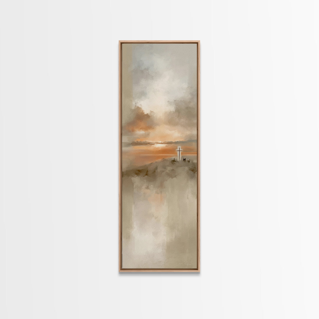 Cross At Sunset, Framed Canvas Print, Christian Wall Art, Skinny Art, Christian Art Canvas, Modern Christian Art, Christian Gift Ideas, Chr