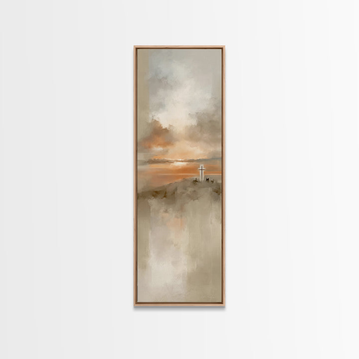 Cross At Sunset, Framed Canvas Print, Christian Wall Art, Skinny Art, Christian Art Canvas, Modern Christian Art, Christian Gift Ideas, Chr
