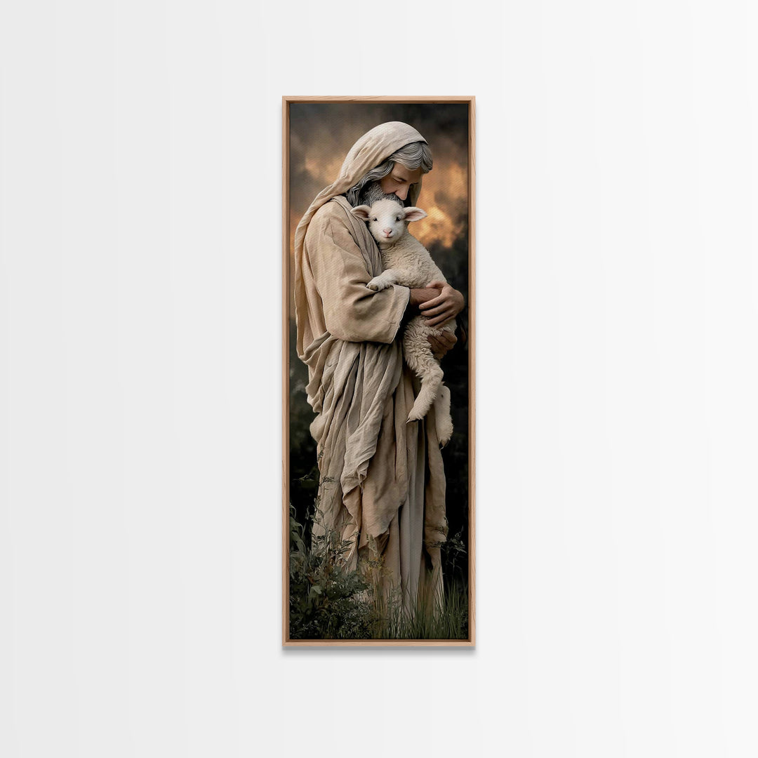 Lamb Of Mercy – Framed Canvas Print – Jesus Painting – Christian Wall Art – Narrow Art – Christian Art Canvas – Modern Christian Art – Chri