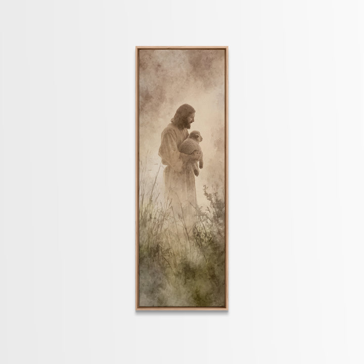 Shepherds Of Mercy – Framed Canvas Print – Tall Narrow Wall Art – Christian Wall Art – Jesus Painting – Christian Christmas Art